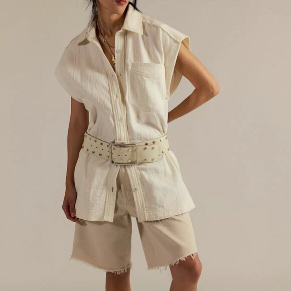 #57 NWT Free People Buddy Muscle Shirt in Clean Ivory - Picture 1 of 5